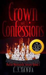 Crown of Confessions by EJ Tanda book on a bed of fire